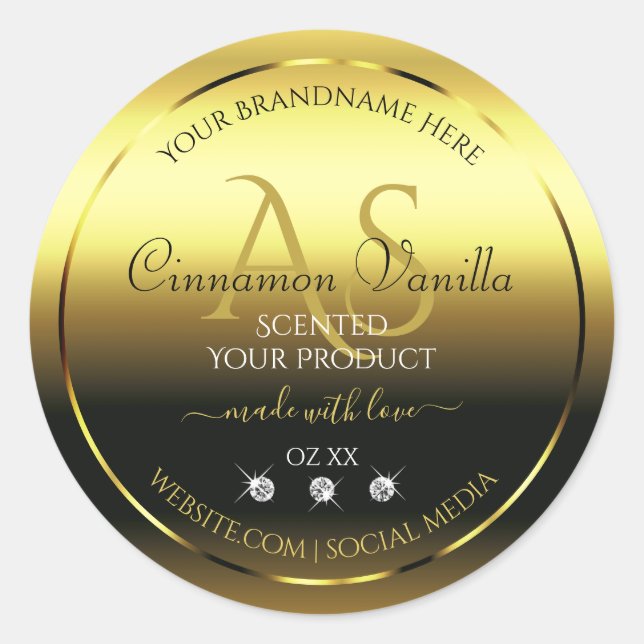 Luxury Gold Shimmery Product Label Juwelen Monogra Runder Aufkleber (Vorderseite)