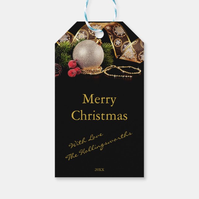 Luxury Gold Silver Black Frohe Weihnachten Geschenkanhänger (Rückseite)