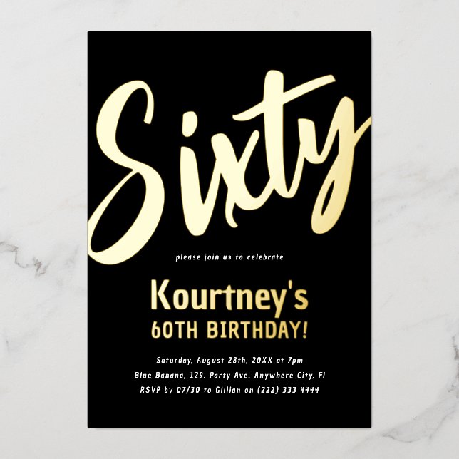 Luxury Gold 'Sixty' Adult Milestone 60. Geburtstag Folieneinladung (Vorderseite)