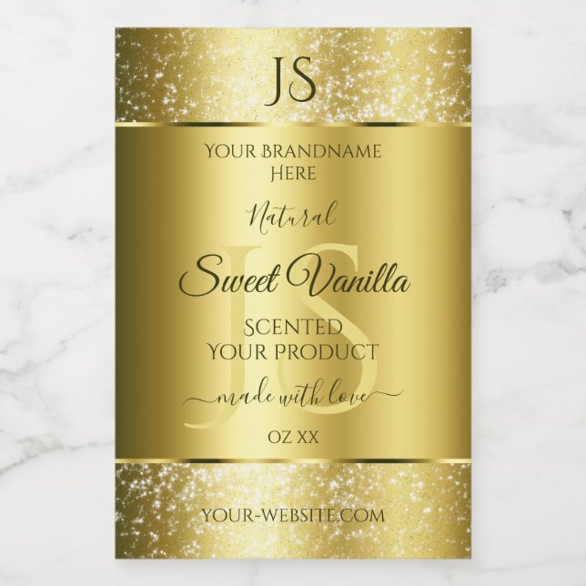 Luxury Gold Soft Glitzer Initials Product Labels Lebensmitteletikett (Einzelnes Label)