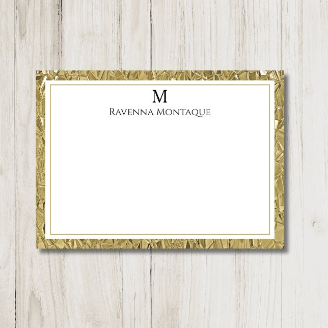 Luxury Gold Texture Border Black Monogram Script Mitteilungskarte (Von Creator hochgeladen)