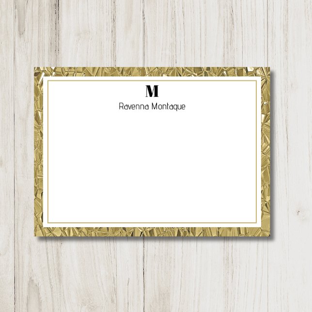 Luxury Gold Texture Border Black Monogram Script Mitteilungskarte (Von Creator hochgeladen)