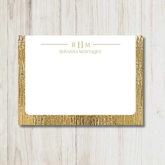 Luxury Gold Texture Lined Name Three Monogram Mitteilungskarte (Von Creator hochgeladen)