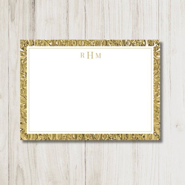 Luxury Gold Texture Two Border Three Monogram Mitteilungskarte (Von Creator hochgeladen)