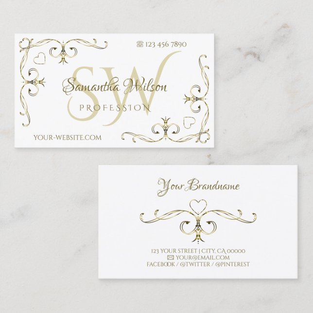 Luxury Gold Verziert Corners auf Schlichten White  Visitenkarte (Vorne/Hinten)