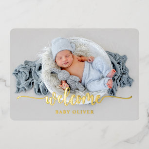 Luxury Gold Welcome Baby Boy Geburtserklärung Folieneinladung
