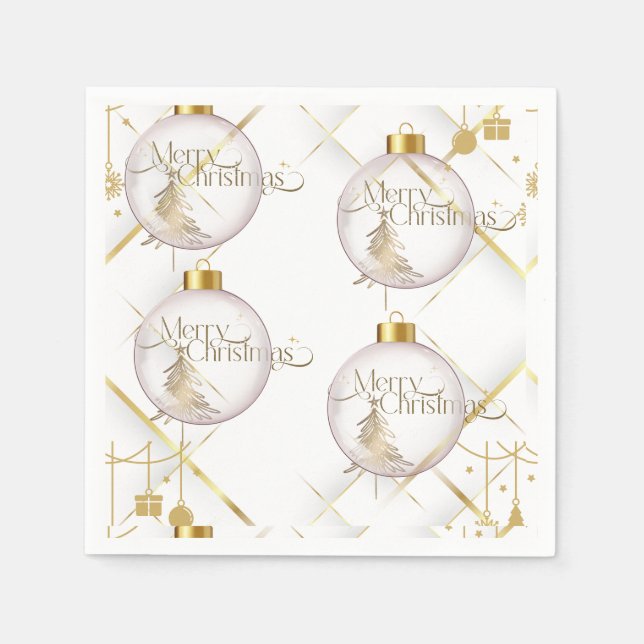 Luxury Gold & White Christmas Bauble Serviette (Vorderseite)