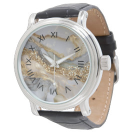 Luxury Gold & White Flowing Marble Armbanduhr