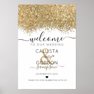 Luxury Gold White Glitzer Confetti Wedding Willkom Poster