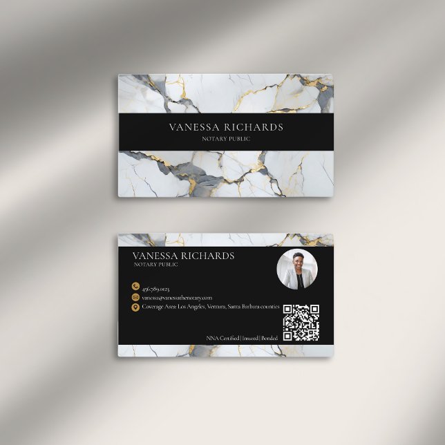 Luxury Gold White Gray QR Code Notary Foto Visitenkarte (Von Creator hochgeladen)