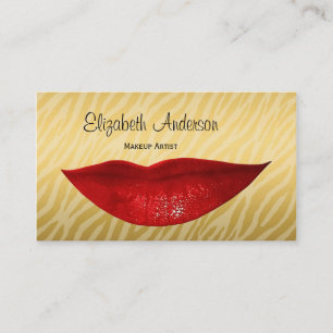 Luxury Gold Zebra Hot Red Lips Kosmetologe Visitenkarte