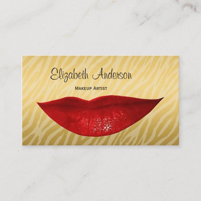 Luxury Gold Zebra Hot Red Lips Kosmetologe Visitenkarte (Vorderseite)