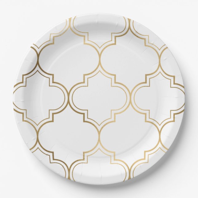 Luxury Golden Islamic Geometric Pattern Motifs Pappteller (Vorderseite)