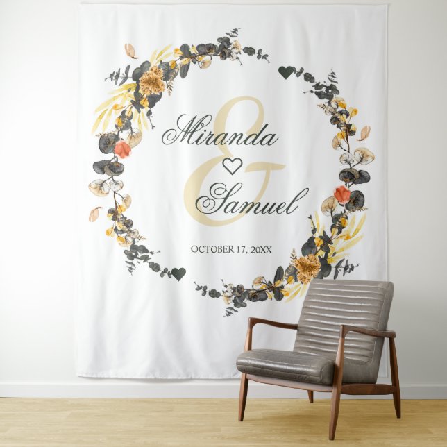 Luxury Golden Noir Wedding Monogram Wandteppich (Beispiel)