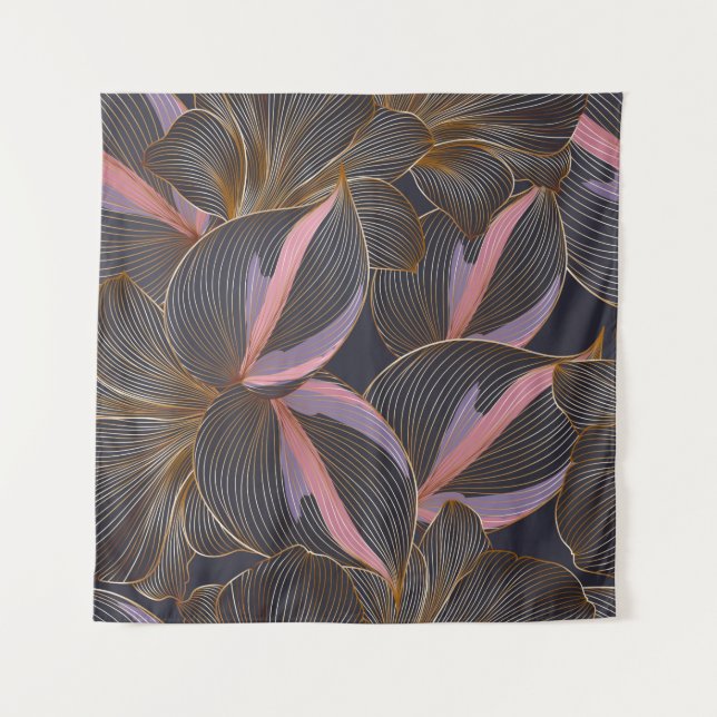 Luxury golden seamless floral background with trop wandteppich (Vorderseite)