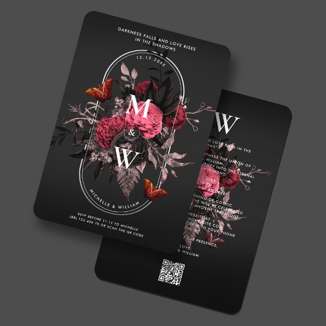 Luxury Gothic Boho Wedding Pink Rose Butterfly Einladung (Luxury Gothic Boho Wedding Pink Rose Butterfly Invitation
)