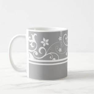 Luxury Gray Floral Damask Tasse