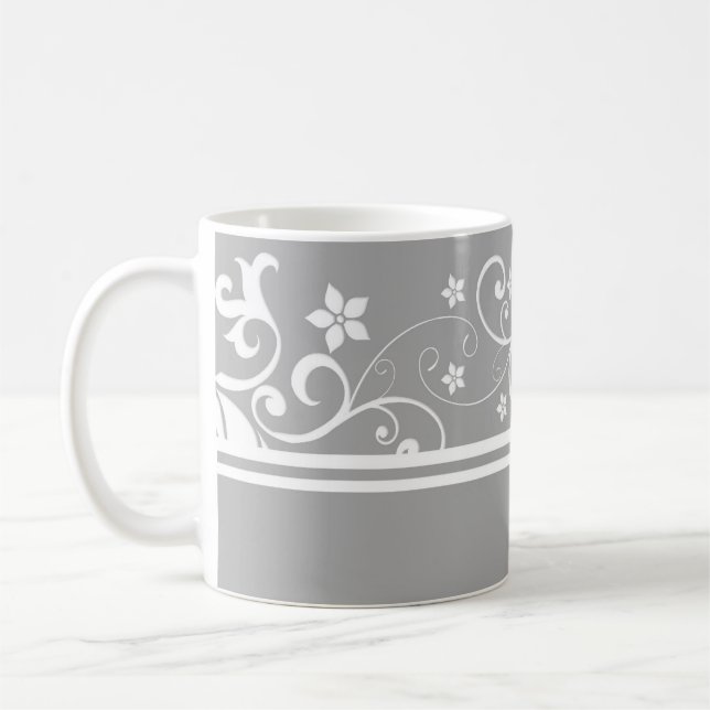 Luxury Gray Floral Damask Tasse (Links)