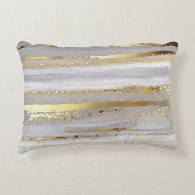 Luxury Gray Gold Aquarell Textur Dekokissen (Vorderseite)