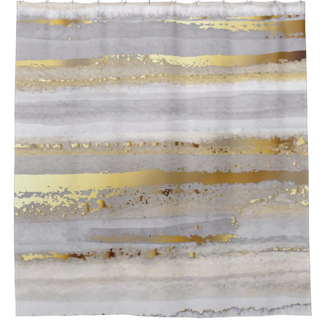 Luxury Gray Gold Aquarell Textur Duschvorhang (Vorderseite)