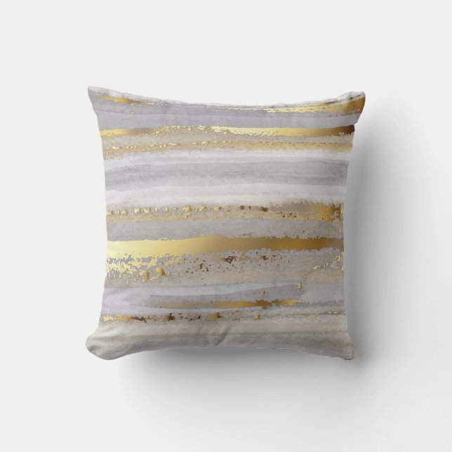 Luxury Gray Gold Aquarell Textur Kissen (Vorderseite)