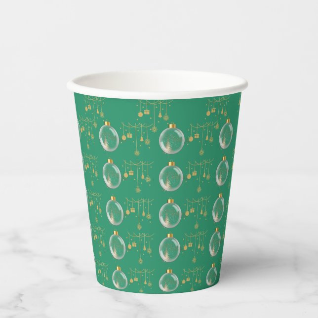 Luxury Green and Gold Bauble Christmas Pappbecher (Vorderseite)