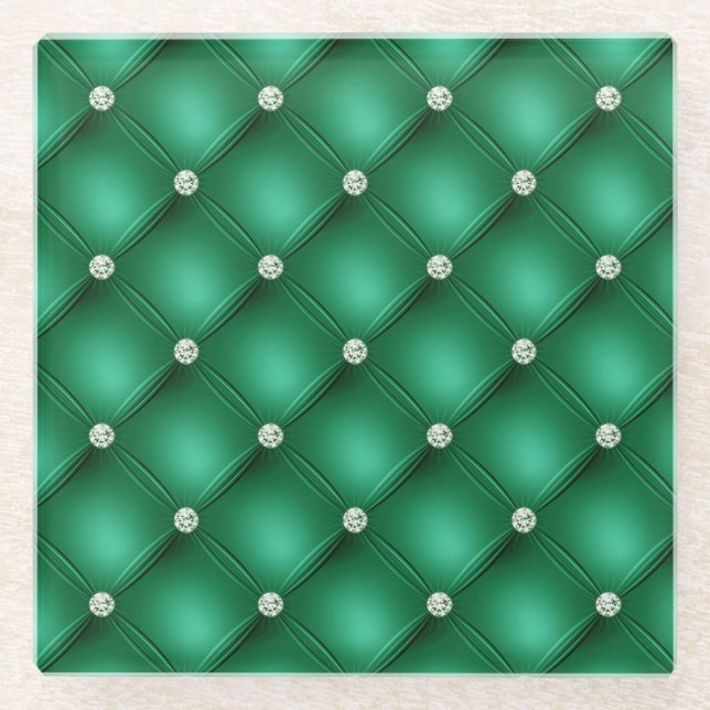 Luxury Green Diamond Tufvtern Muster Glasuntersetzer (Vorderseite)