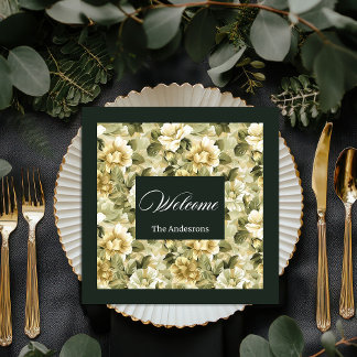 Luxury Green Napkins Gold Foliage Table Accent Serviette