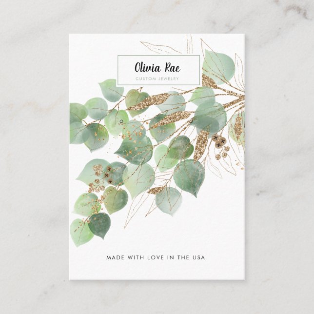 Luxury Greenery Gold Leaf Jewelry Display Card Visitenkarte (Vorderseite)