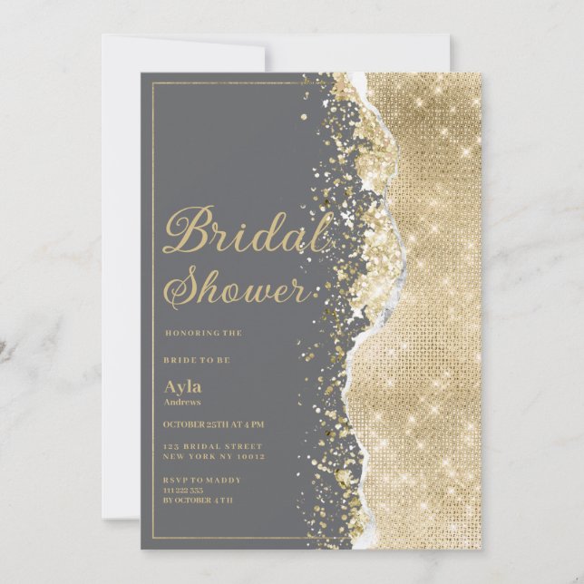 Luxury grey gold glitter classy Bridal Shower Einladung (Vorderseite)