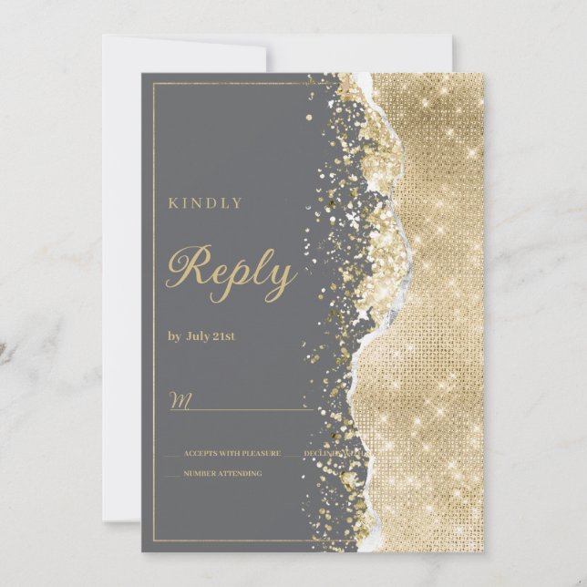 Luxury grey gold glitter classy RSVP  Einladung (Vorderseite)