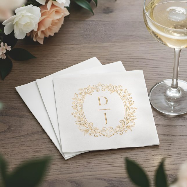 Luxury Hand Drawn Floral Vine Crest Monogram (Luxury Hand Drawn Floral Vine Crest Monogram Foil Napkins)