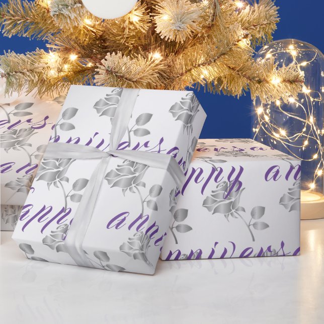 Luxury Happy Silver 25-jähriges Jubiläum Floral Geschenkpapier (Feiertage)