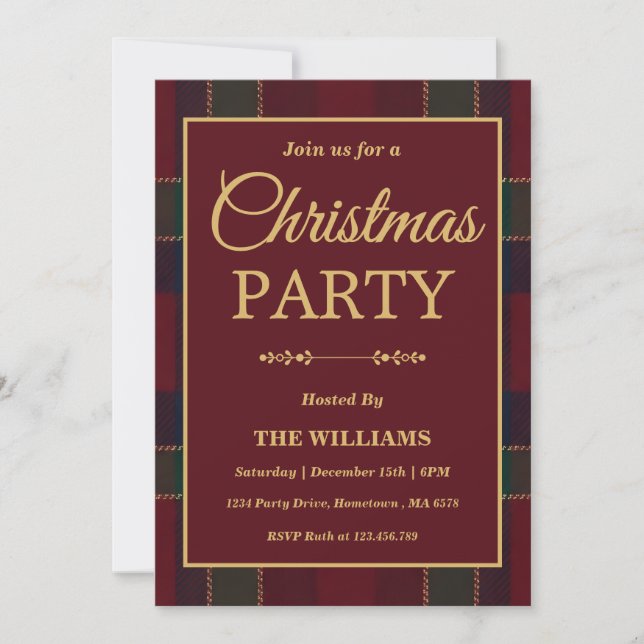 Luxury Heritage Tartan Plaid Christmas Party Einladung (Vorderseite)