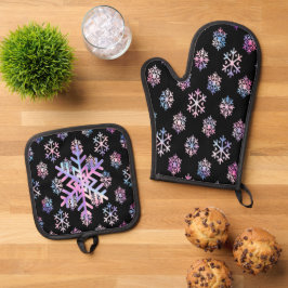 Luxury Holographic Snowflake Christmas Collection Ofenhandschuh & Topflappen-Set