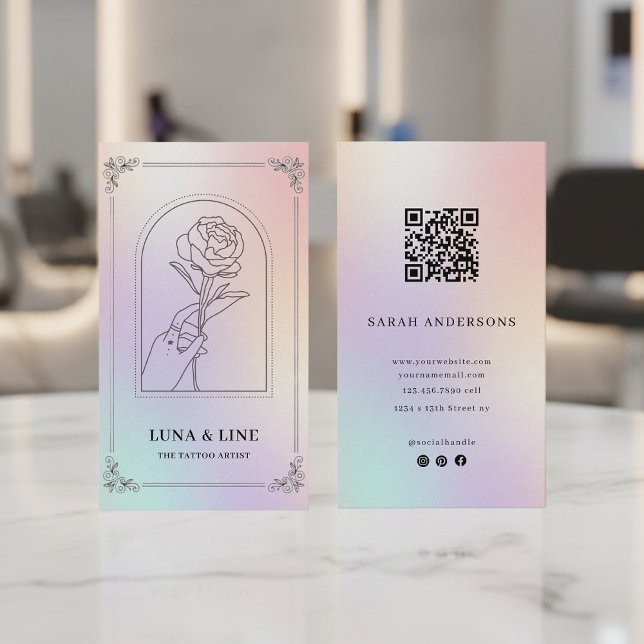Luxury Holographic Tattoo Artist Card with QR Code Visitenkarte (Von Creator hochgeladen)