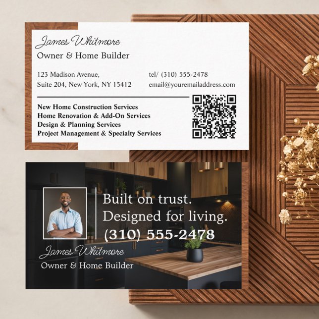 Luxury Home Renovation Home Builder Photo Qr Code Visitenkarte (Luxury Home Renovation Home Builder Phot Qr Code Business Card)