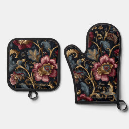 Luxury Indian Floral Vintage Royal Ofenhandschuh & Topflappen-Set