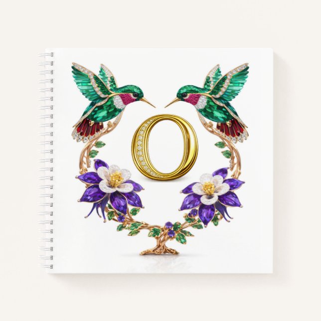 Luxury Initial O Monogram Hummingbird Jeweled Notizbuch (Vorderseite)