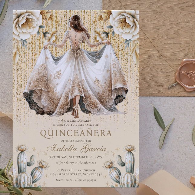 Luxury Ivory Gold Quinceñera Einladung (Von Creator hochgeladen)