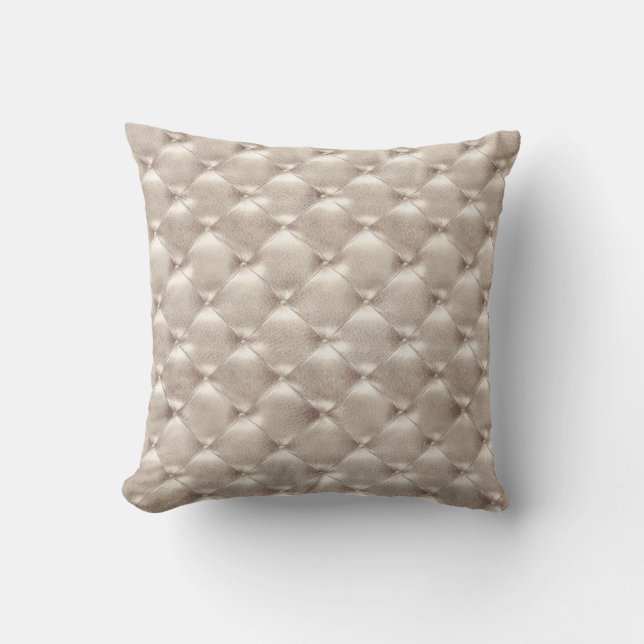 Luxury Ivory Titanium Tufted Leather Opulent Glam Kissen (Vorderseite)