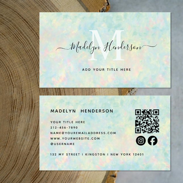 Luxury Jewelry Opal QR Code Social Media Monogram Visitenkarte (Von Creator hochgeladen)