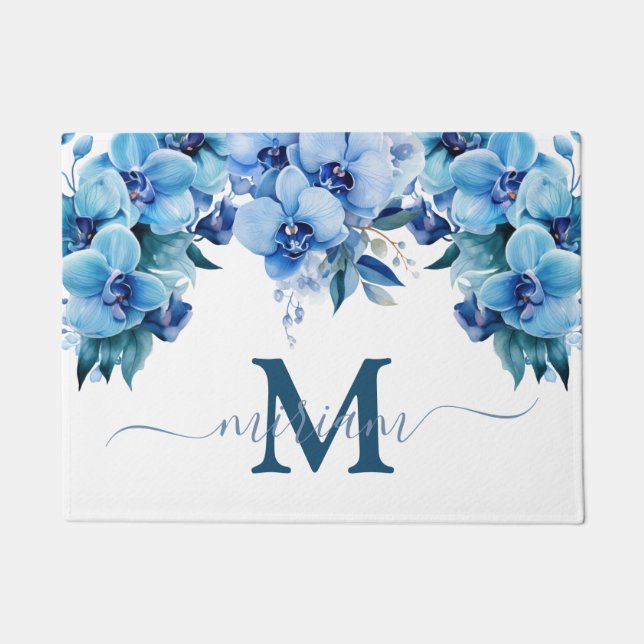 Luxury Kitchen Floor Mat: Blue Orchids Blume Fußmatte (Vorderseite)