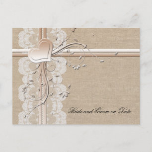 Luxury Lace Heart Burlap Rett Date Card Ankündigungspostkarte