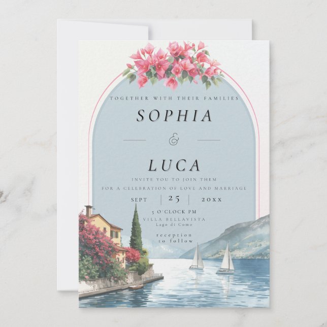 Luxury Lake Como Destination Wedding with QR Code  Einladung (Vorderseite)