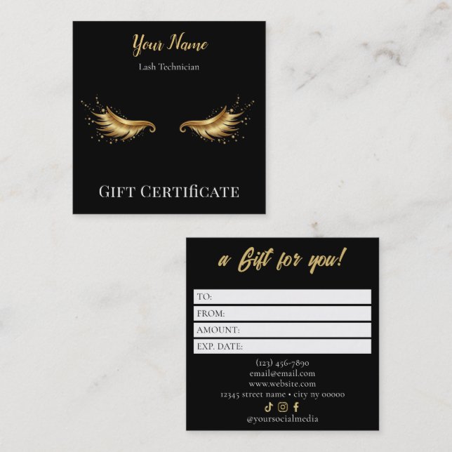 Luxury Lash Technician Gift Certificate Card Treuekarte (Vorne/Hinten)