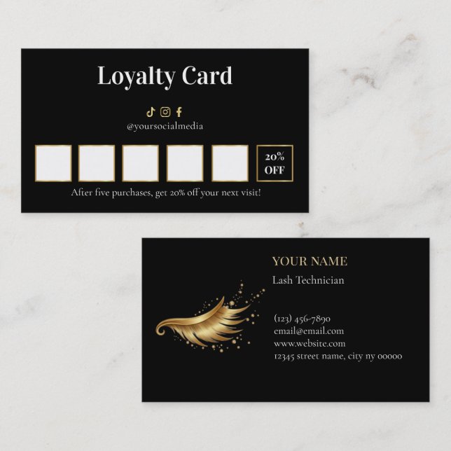 Luxury Lash Technician Loyalty Card Treuekarte (Vorne/Hinten)