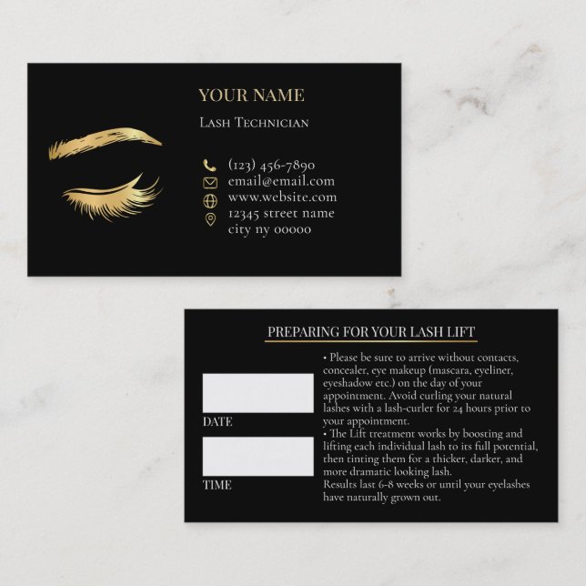 Luxury Lashes Before care Appointment Card Terminkarte (Vorne/Hinten)
