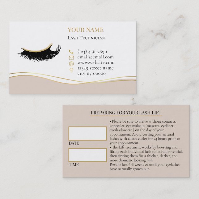 Luxury Lashes Before care Appointment Card Terminkarte (Vorne/Hinten)