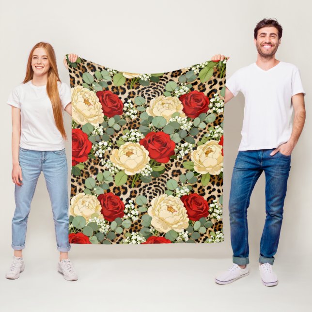 Luxury Leopard & Red Rose Pattern  Fleecedecke (Beispiel)